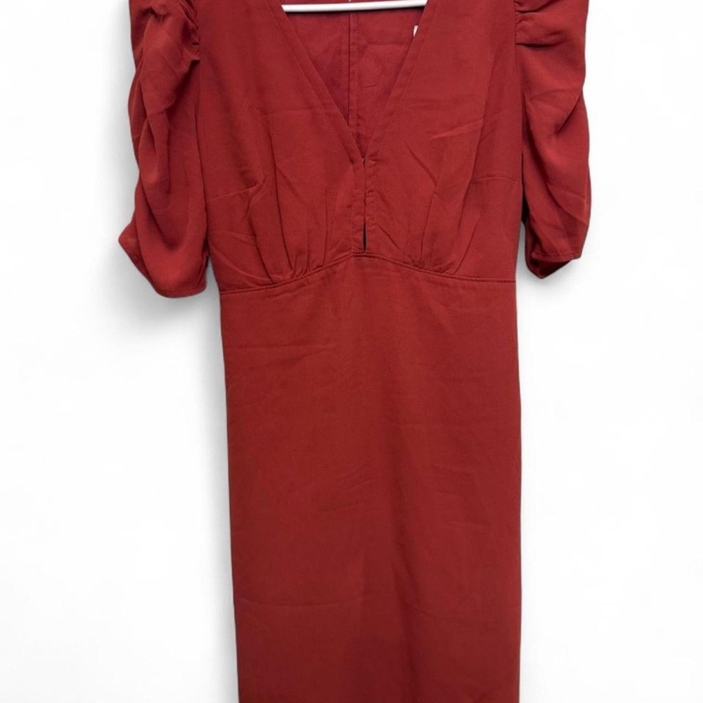 Abercrombie & Fitch Red Sheath Dress V-Neck Puff Sleeve